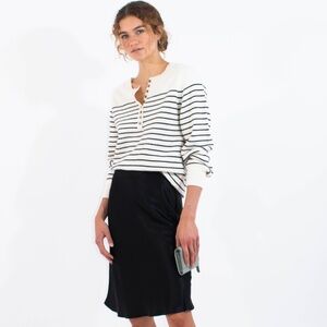 Half-placket Button Front Stripe Sweater